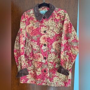 Vintage L.L. Bean Women's Floral Jacket - Red and Brown